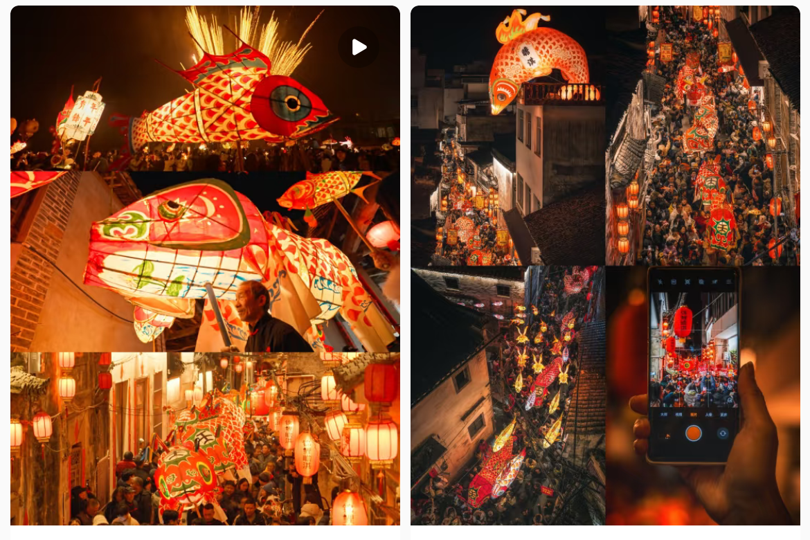 魚燈相關(guān)視頻、圖片獲得數(shù)萬(wàn)點(diǎn)贊。社交媒體截圖